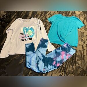 Tek Gear Activewear 3pc Bundle- Softball Graphic Tees & Leggings Girls L (10/12)